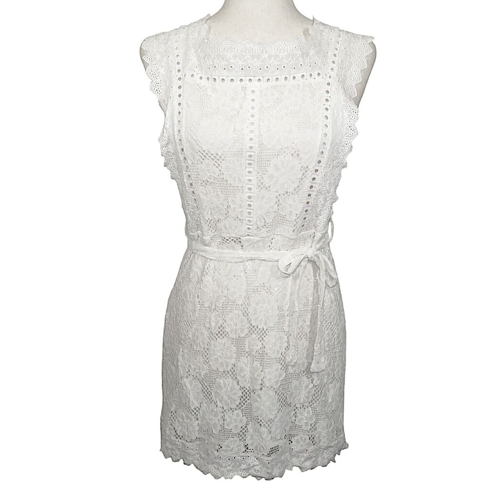 Rosedress White Eyelet Lace Boho Cottage Mini Dress Size Small